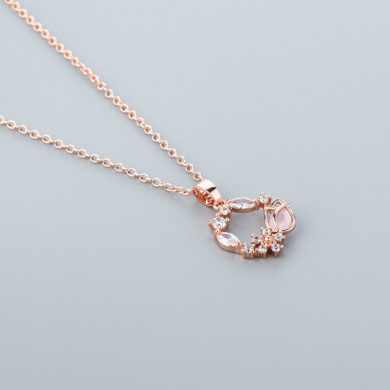 Wholesale Tulip Zircon Necklace Flower Pendant Rose Gold Clavicle Chain