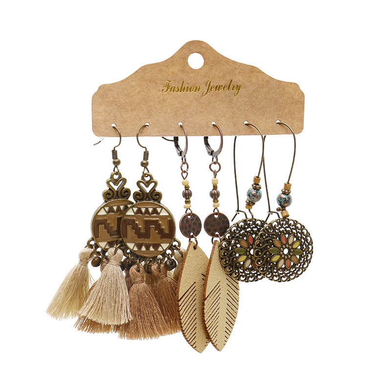 Wholesale Retro Oil Drop Earrings Set - Three-Piece Metal Fashion Accessory for Boutique Resale