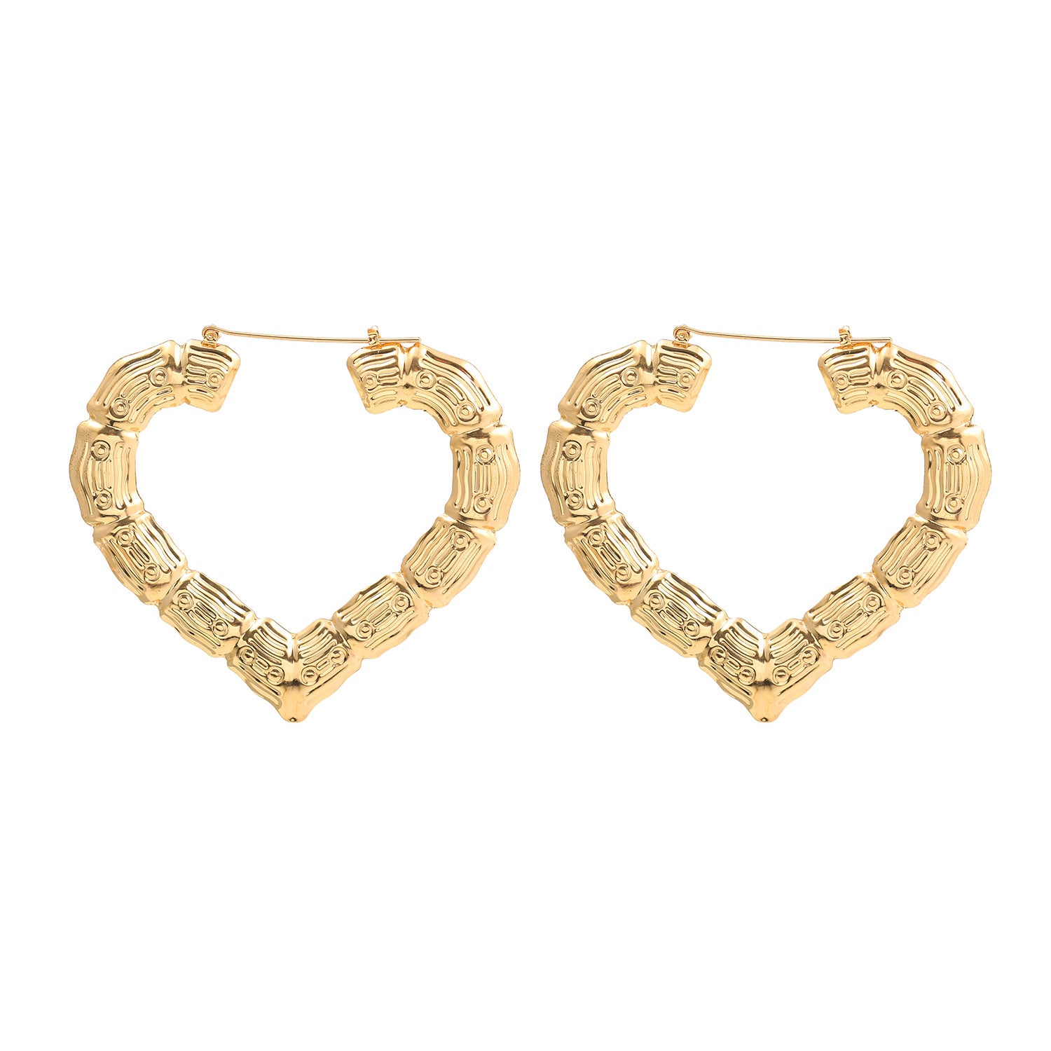Wholesale  14K Gold Love Big Earrings Exaggerated Bamboo Peach Heart-shaped Earrings