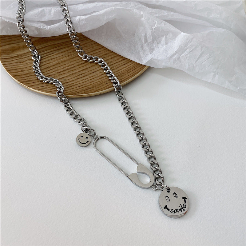 Wholesale  Titanium Steel Necklace  Smiley Pendant Sweater Chain