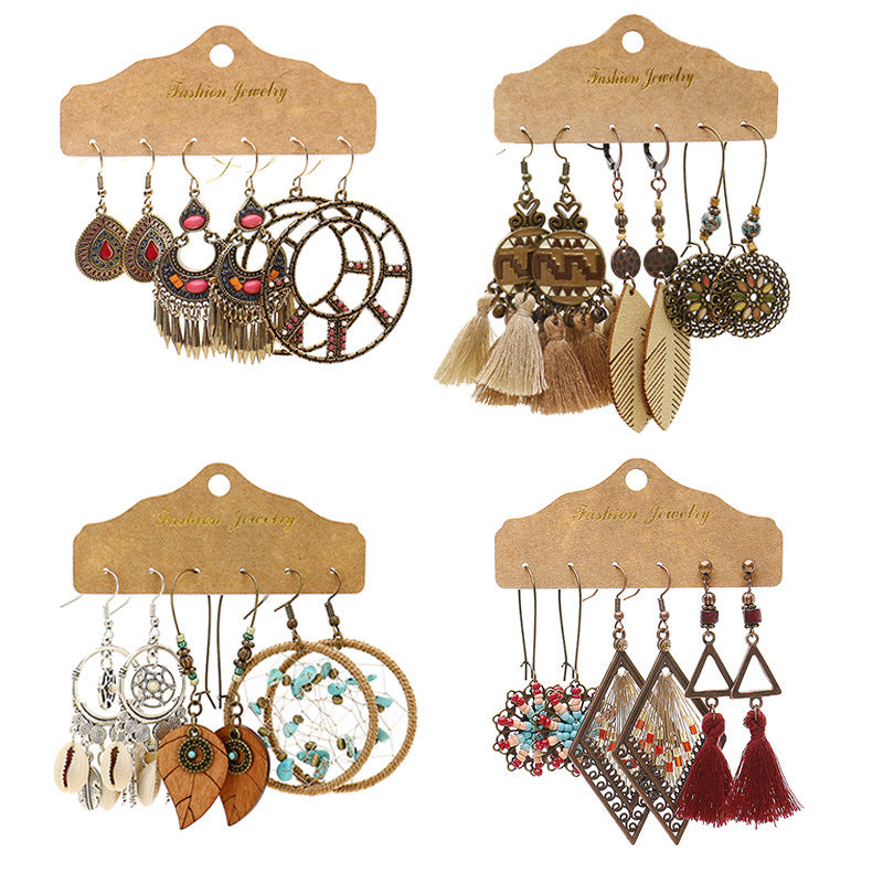 Wholesale Retro Oil Drop Earrings Set - Three-Piece Metal Fashion Accessory for Boutique Resale