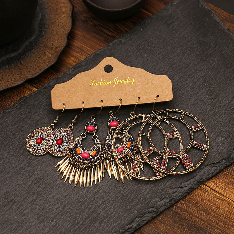 Wholesale Retro Oil Drop Earrings Set - Three-Piece Metal Fashion Accessory for Boutique Resale