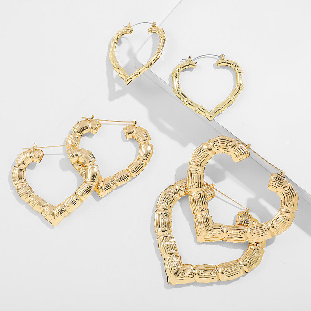 Wholesale  14K Gold Love Big Earrings Exaggerated Bamboo Peach Heart-shaped Earrings