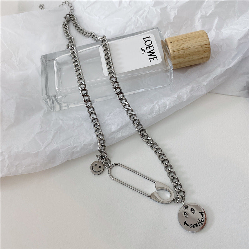 Wholesale  Titanium Steel Necklace  Smiley Pendant Sweater Chain
