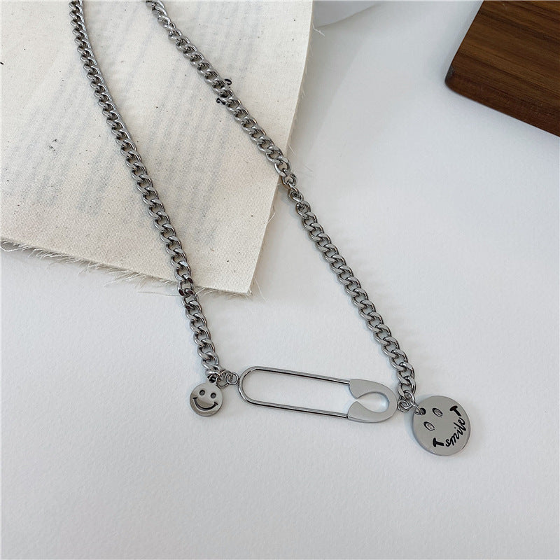 Wholesale  Titanium Steel Necklace  Smiley Pendant Sweater Chain
