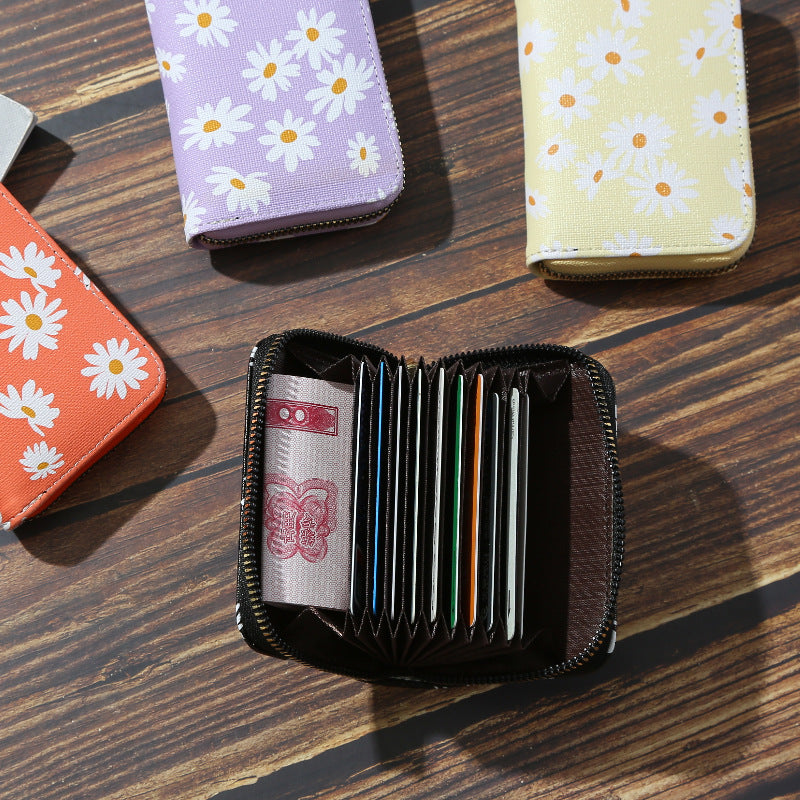 Wholesale Trendy Floral Yellow Women S Accordion Card Holder Large Capacity PU Card Case Fashion Accessory For Gift And Resale