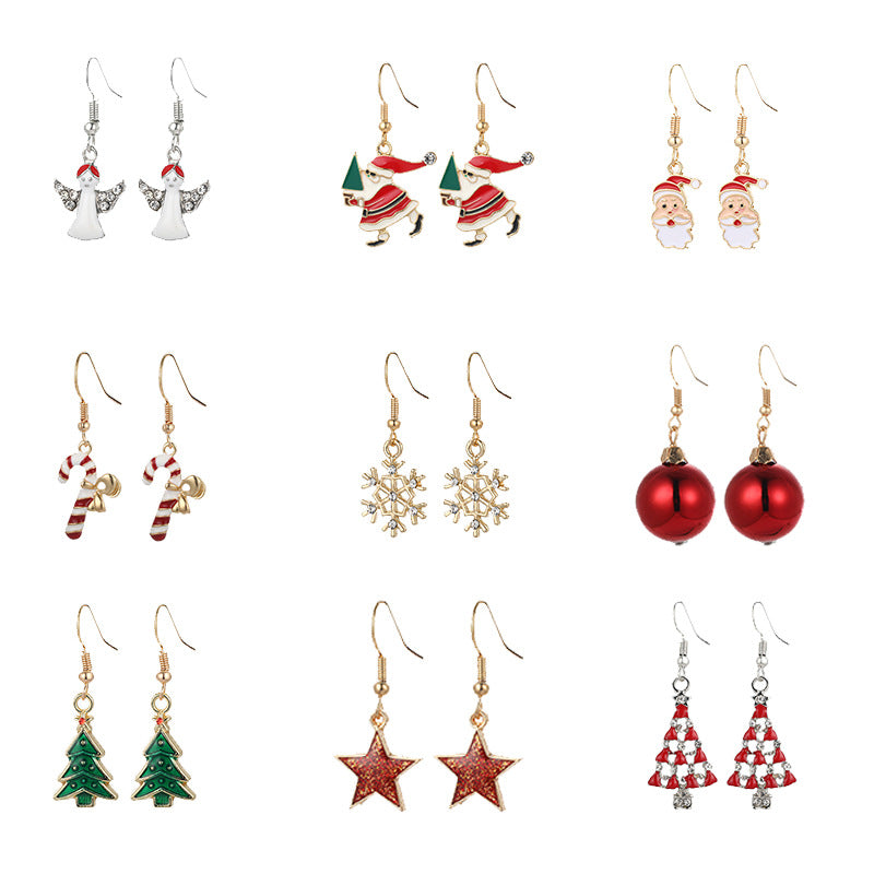 Wholesale Christmas Alloy Oil Drop Christmas Tree Snowflake Earrings ACC-ES-Bingl005