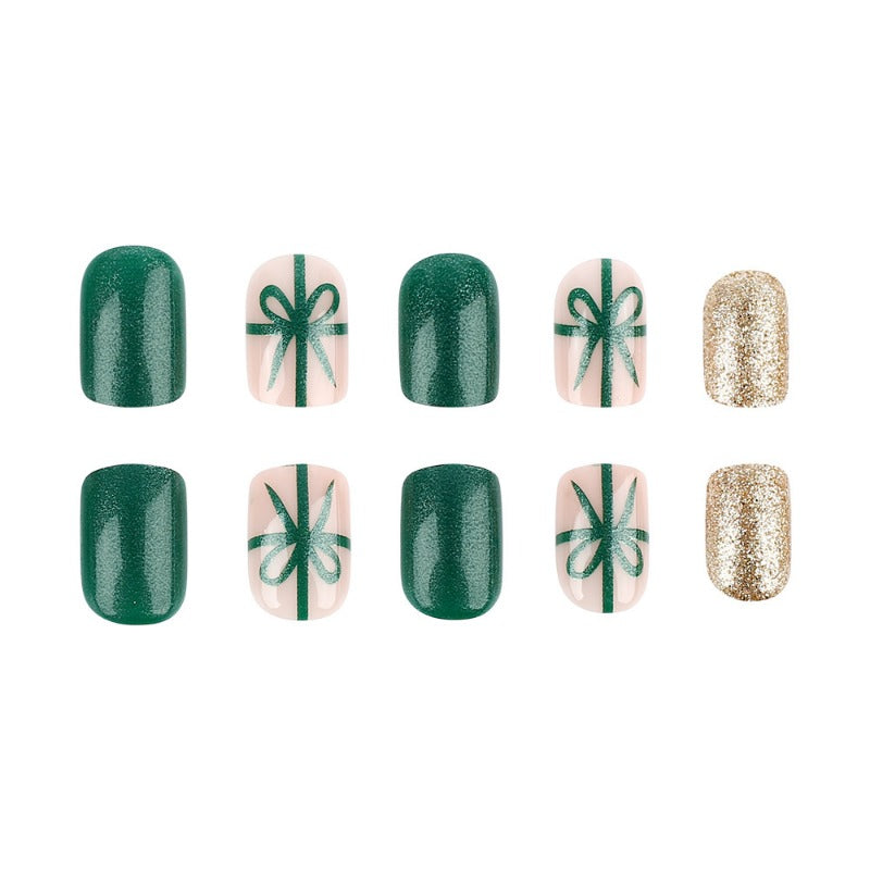 Wholesale 24 Pieces/box Christmas Green Gold Powder Nails Kits Nail Stickers ACC-NS-MiKe017