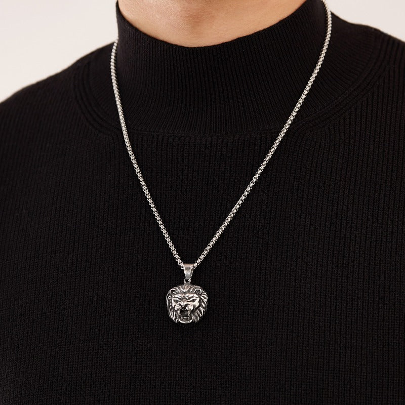 Wholesale Hip Hop Retro Stainless Steel Domineering Lion Head Necklace ACC-NE-OPK005