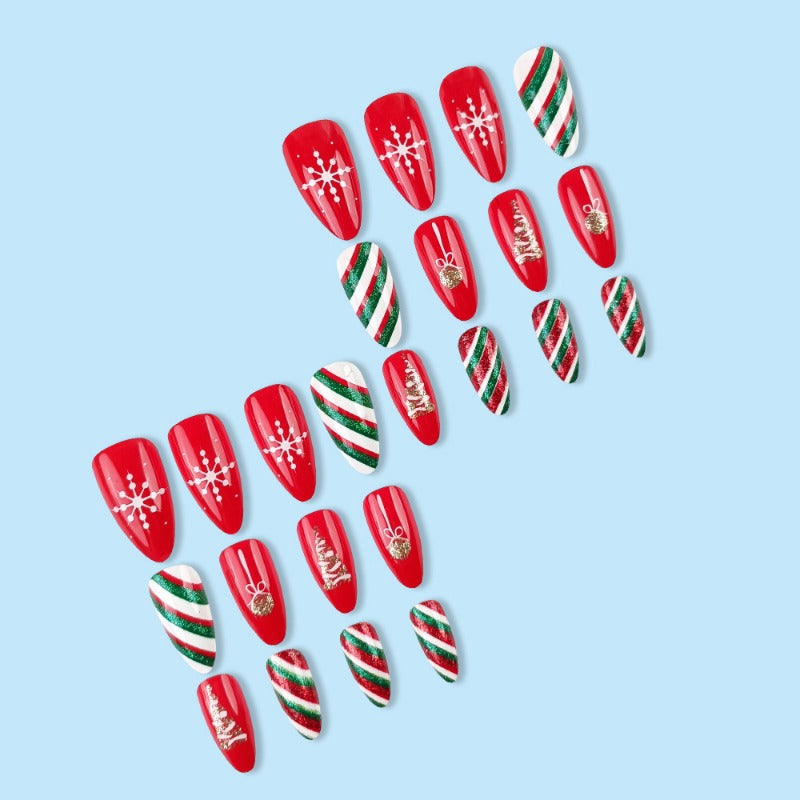 Wholesale 24 Pieces/box Christmas Red and Green Glitter Nails Kits Nail Stickers ACC-NS-QXJ049