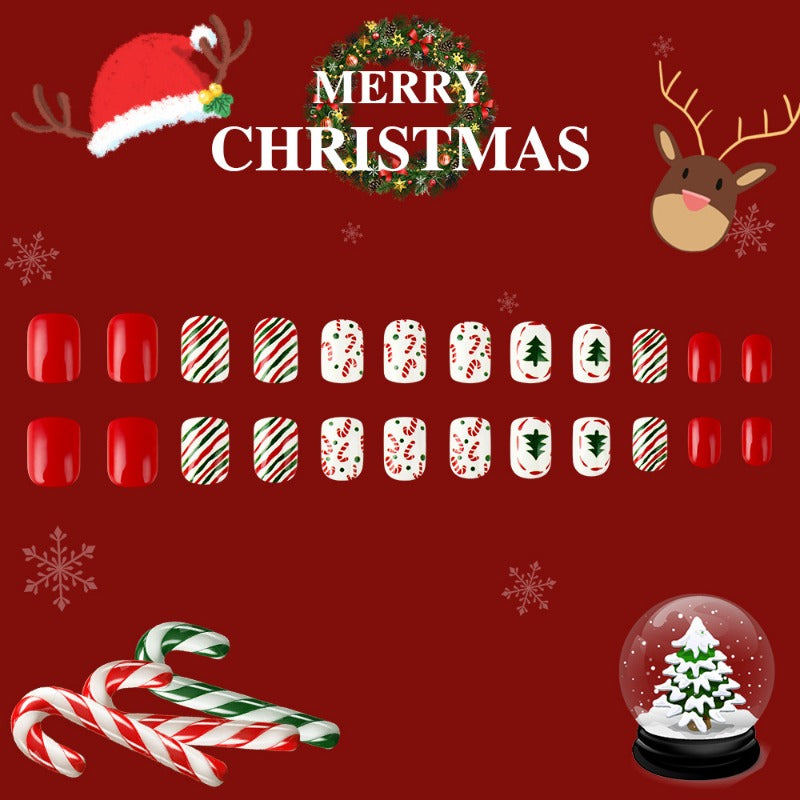 Wholesale 24 Pieces/box Christmas Candy Cane Nails Kits Nail Stickers ACC-NS-MiKe003