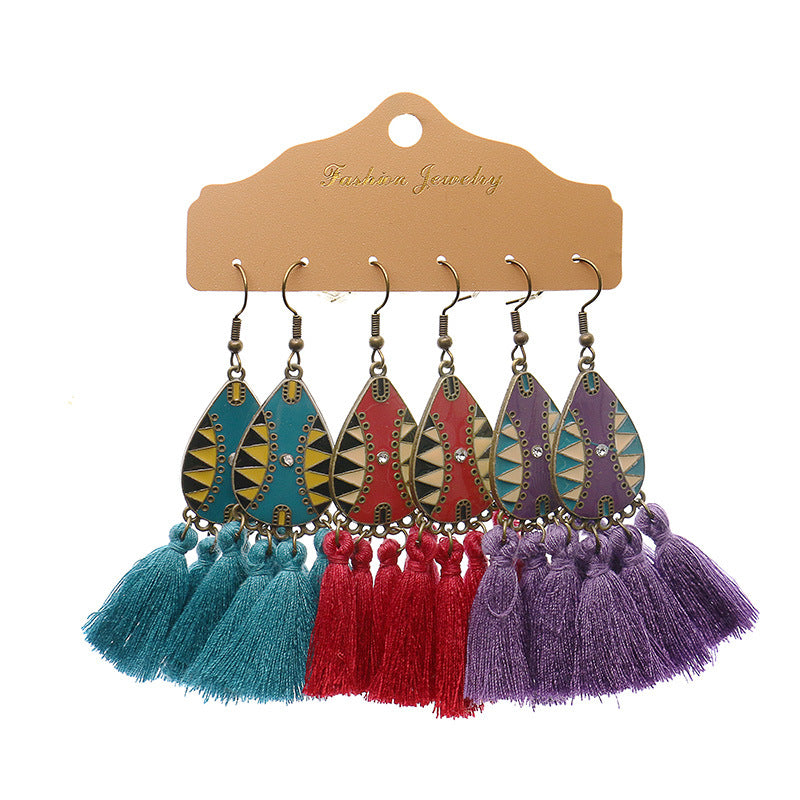 Wholesale Bohemian Tassel Earrings Set Alloy Electroplated Party Wear Jewelry