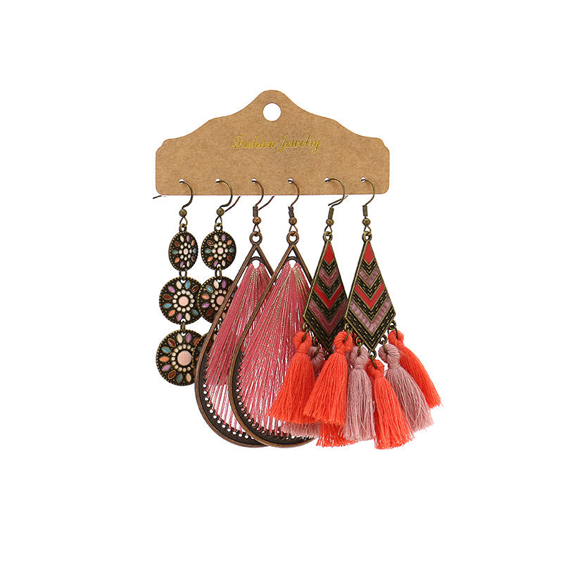 Wholesale Alloy Electroplated Bohemian Floral Earrings Set Women' s Fashion Accessory Gift