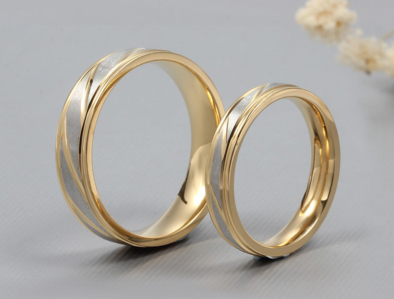 Wholesale Titanium steel couple ring Golden titanium steel simple style twill couple ring couple ring