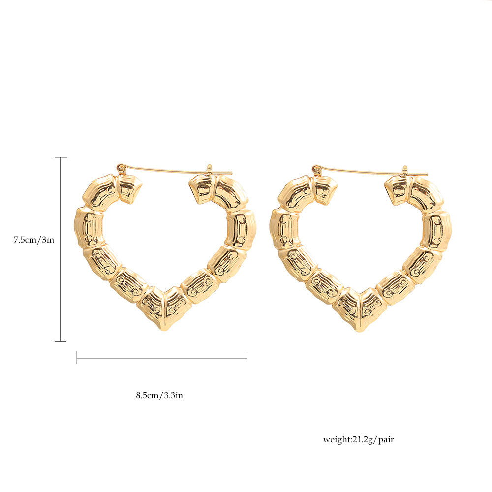 Wholesale  14K Gold Love Big Earrings Exaggerated Bamboo Peach Heart-shaped Earrings