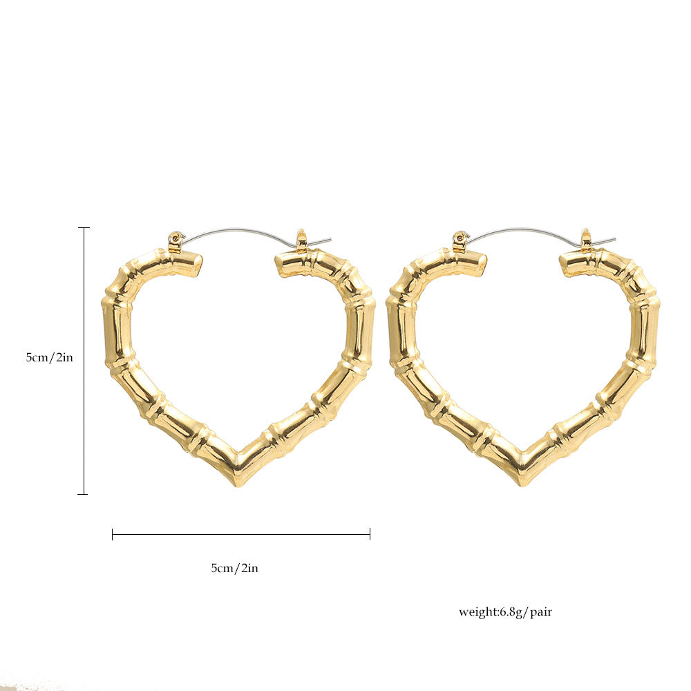 Wholesale  14K Gold Love Big Earrings Exaggerated Bamboo Peach Heart-shaped Earrings