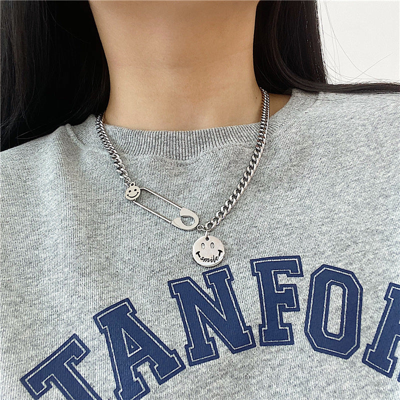 Wholesale  Titanium Steel Necklace  Smiley Pendant Sweater Chain