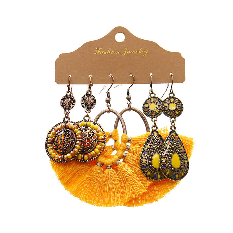 Wholesale Bohemian Tassel Flower Earrings Set,  Handmade Alloy
