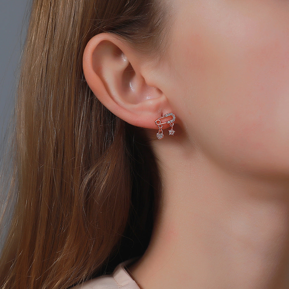 Wholesale Copper Inlaid Zircon Pin Love Star Earrings ACC-ES-QW007
