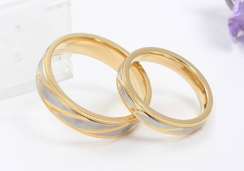 Wholesale Titanium steel couple ring Golden titanium steel simple style twill couple ring couple ring