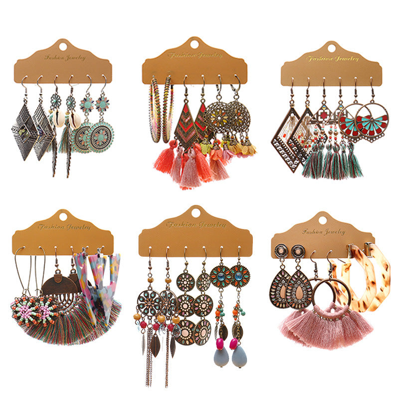 Wholesale Bohemian Tassel Earrings Set Alloy Electroplated Party Wear Jewelry