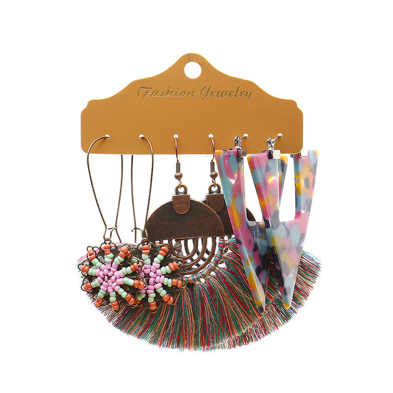 Wholesale Bohemian Tassel Earrings Set Alloy Electroplated Party Wear Jewelry