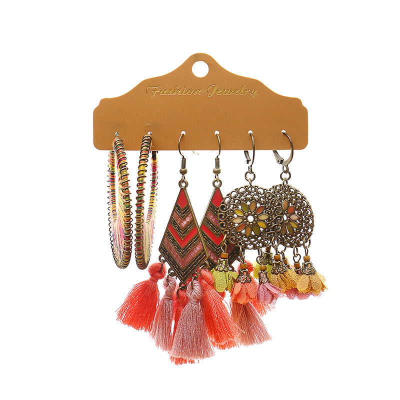 Wholesale Bohemian Tassel Earrings Set Alloy Electroplated Party Wear Jewelry