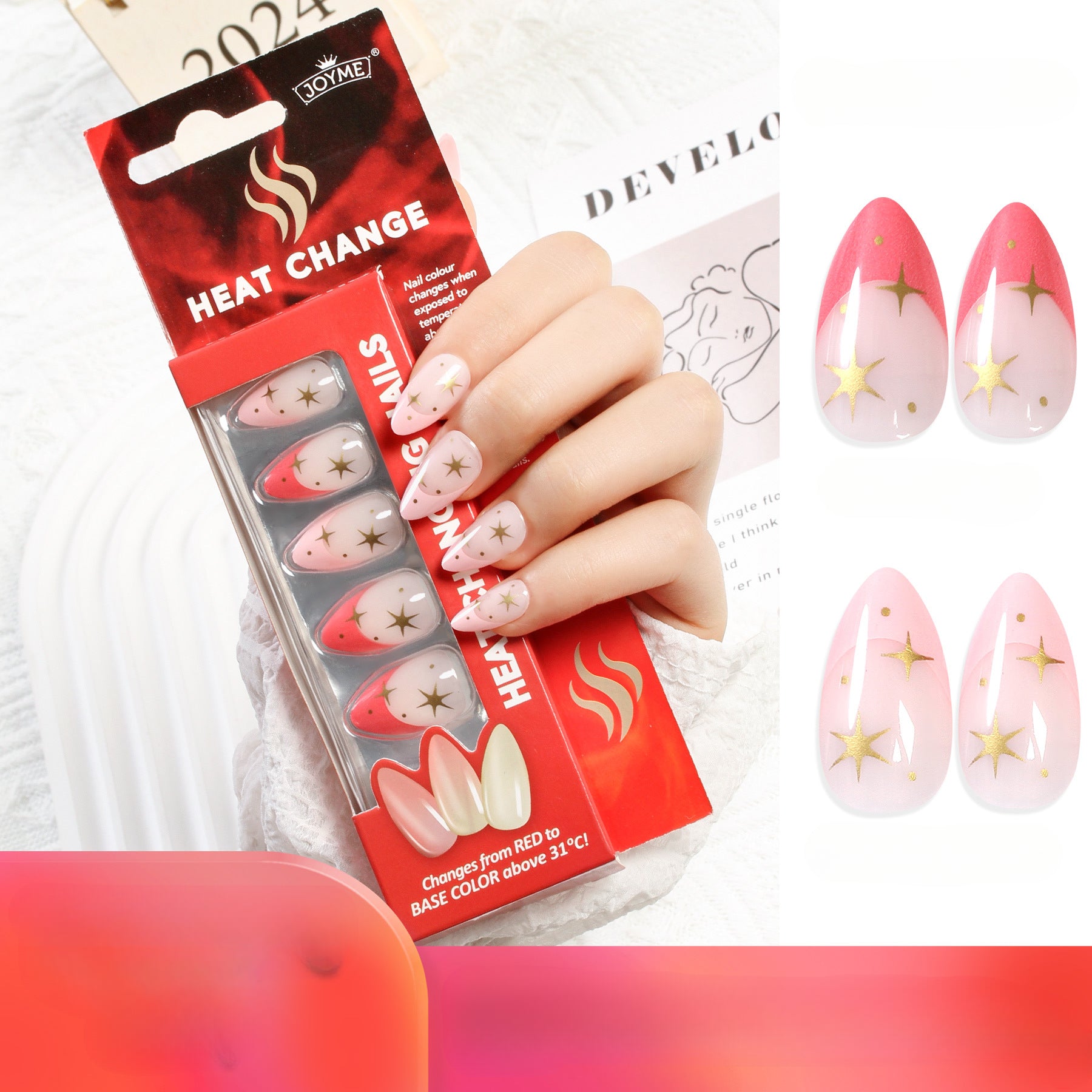 Wholesale Temperature Varying Light Varying Cow Pattern Butterfly Colored Press on Nails Kits 24 Pieces Back Adhesive Plastic Nail Tablets ACC-NS-XKQ025