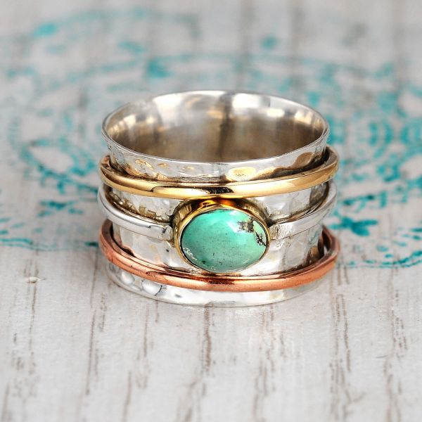 Wholesale popular vintage turquoise plated three-color men' s and women' s alloy engagement wedding ring