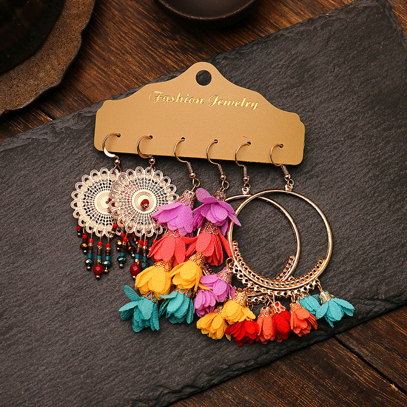 Wholesale Alloy Electroplated Bohemian Floral Earrings Set Women' s Fashion Accessory Gift
