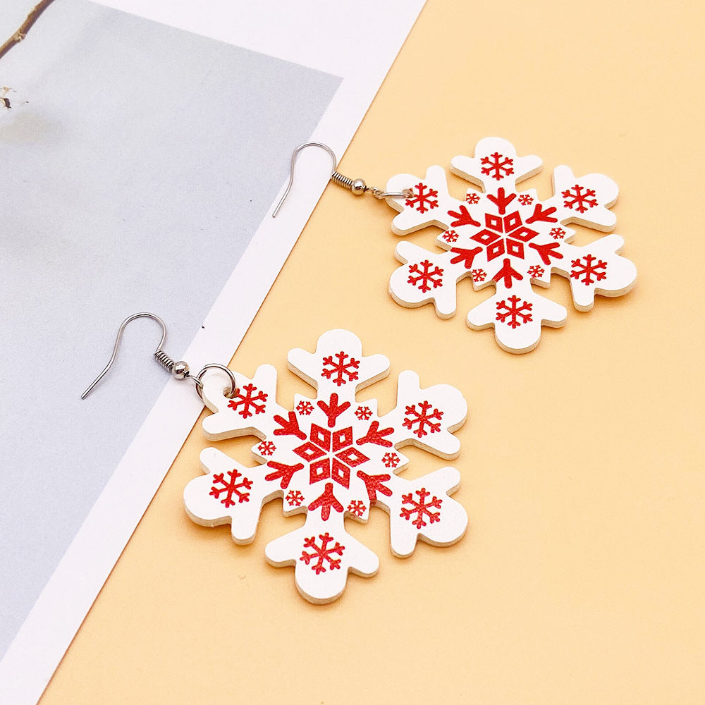 Wholesale  Christmas Earrings Snowflake Double-Sided Printed Pu Leather Earrings