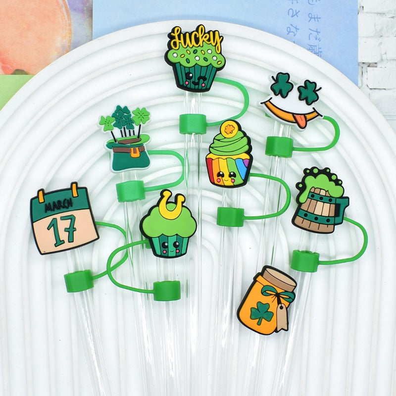 Wholesale Random 100pcs Cartoon Green Series 10mm PVC Soft Straw Tube Cap ACC-SCR-RYY121