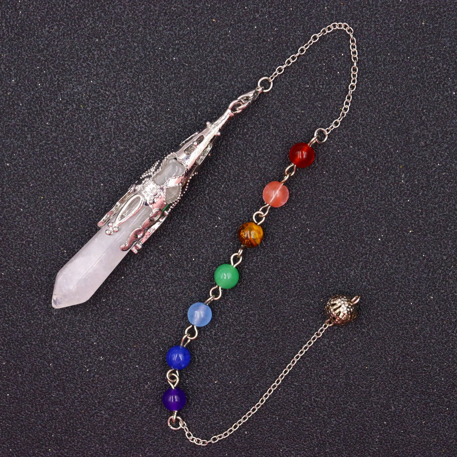 Wholesale Stone Pendant Natural Hexagonal Column Pendulum Raw Stone Seven Color Beads Crystal Necklaces ACC-NE-XingYue003