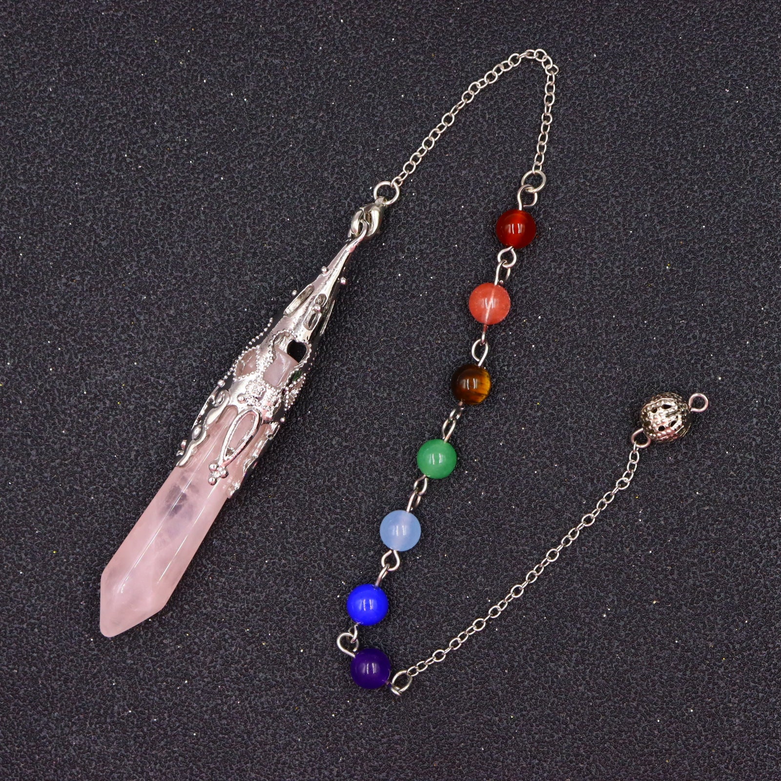 Wholesale Stone Pendant Natural Hexagonal Column Pendulum Raw Stone Seven Color Beads Crystal Necklaces ACC-NE-XingYue003