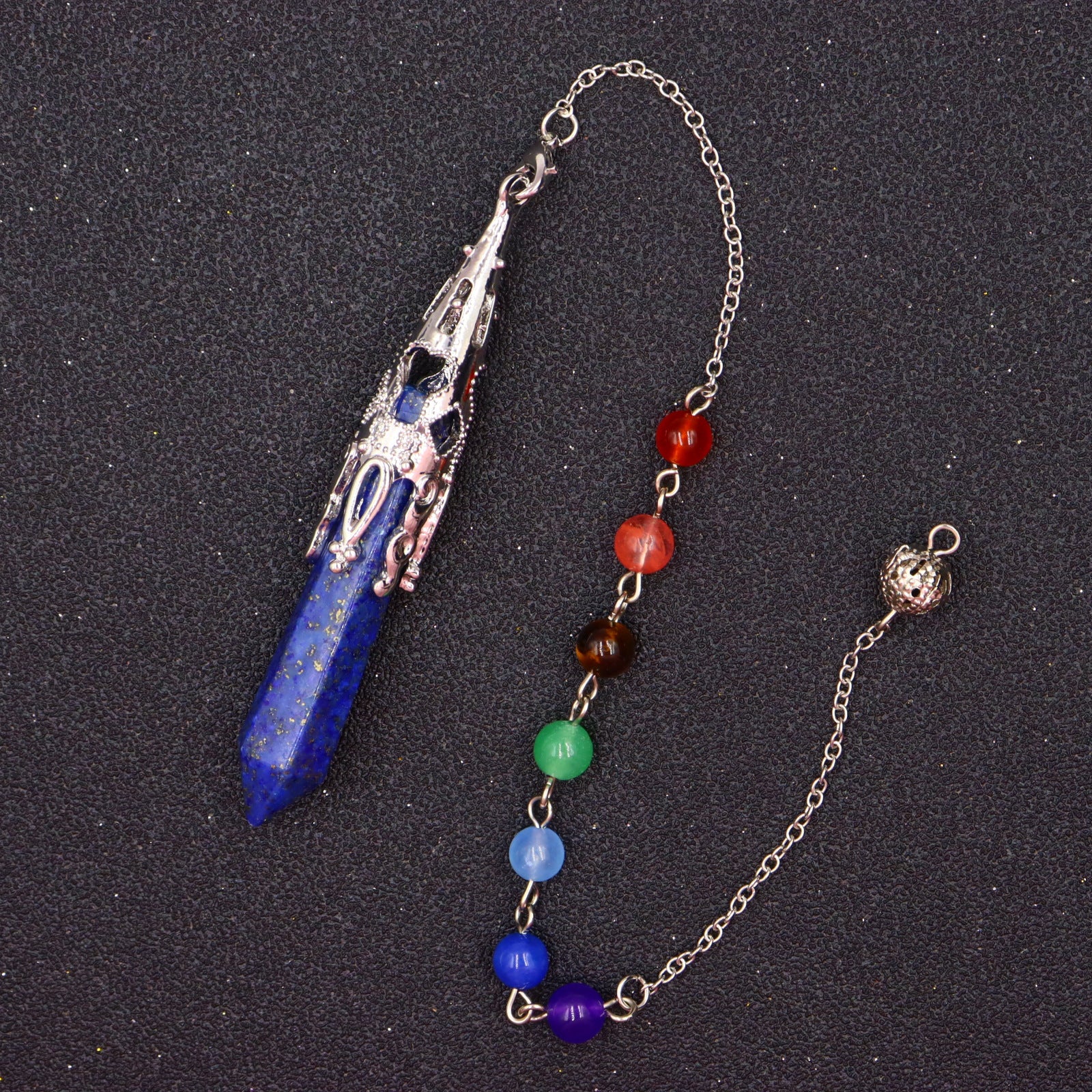 Wholesale Stone Pendant Natural Hexagonal Column Pendulum Raw Stone Seven Color Beads Crystal Necklaces ACC-NE-XingYue003
