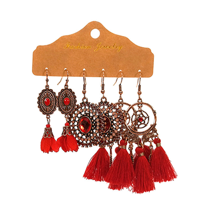 Wholesale Bohemian Tassel Flower Earrings Set,  Handmade Alloy
