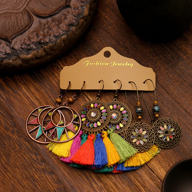 Wholesale Bohemian Tassel Earrings Set Alloy Electroplated Party Wear Jewelry