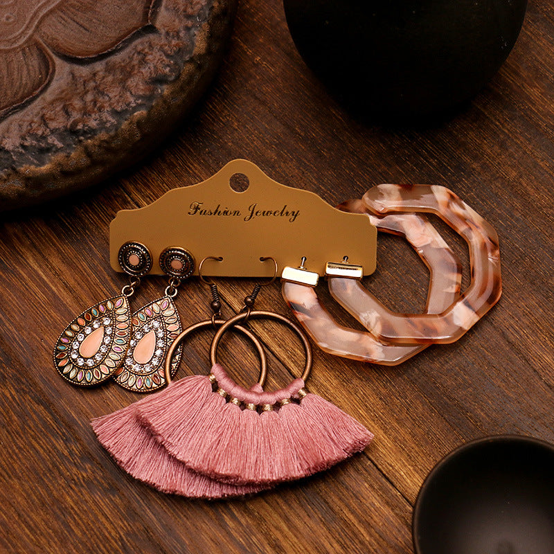 Wholesale Bohemian Tassel Earrings Set Alloy Electroplated Party Wear Jewelry