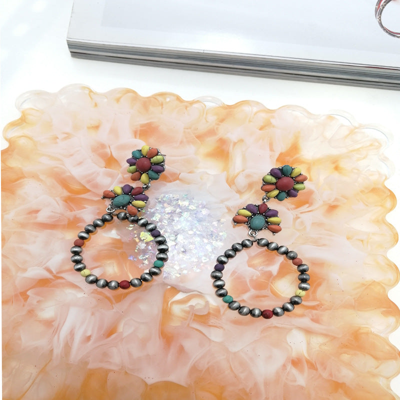 Wholesale Mixed Color Three-layer Earrings Dotted Stone Long Earrings ACC-ES-Xilu002