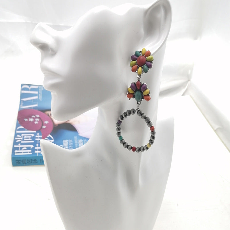 Wholesale Mixed Color Three-layer Earrings Dotted Stone Long Earrings ACC-ES-Xilu002