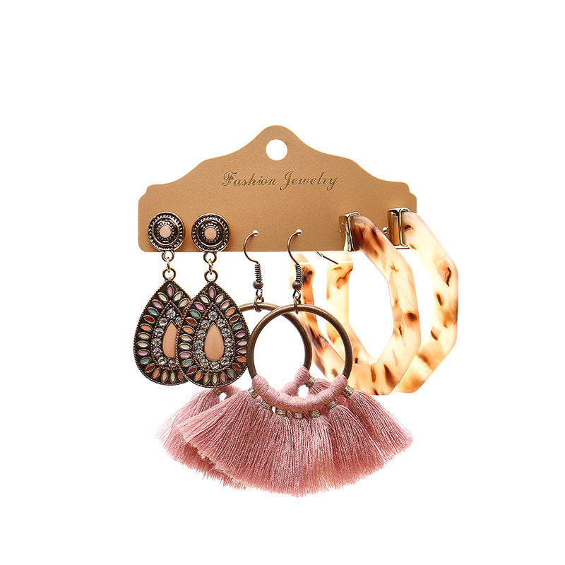 Wholesale Bohemian Tassel Earrings Set Alloy Electroplated Party Wear Jewelry