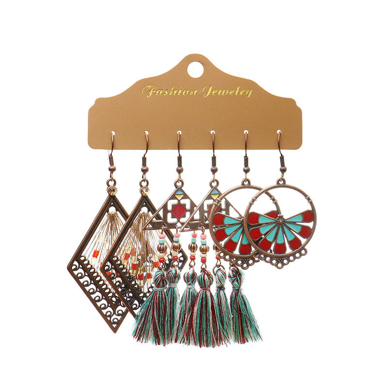 Wholesale Bohemian Tassel Earrings Set Alloy Electroplated Party Wear Jewelry