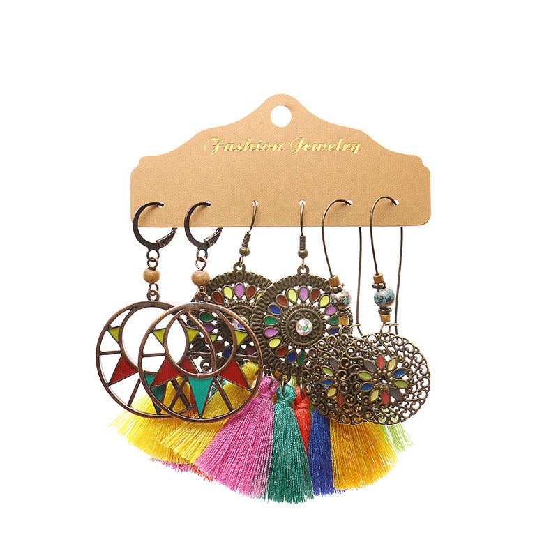 Wholesale Bohemian Tassel Earrings Set Alloy Electroplated Party Wear Jewelry