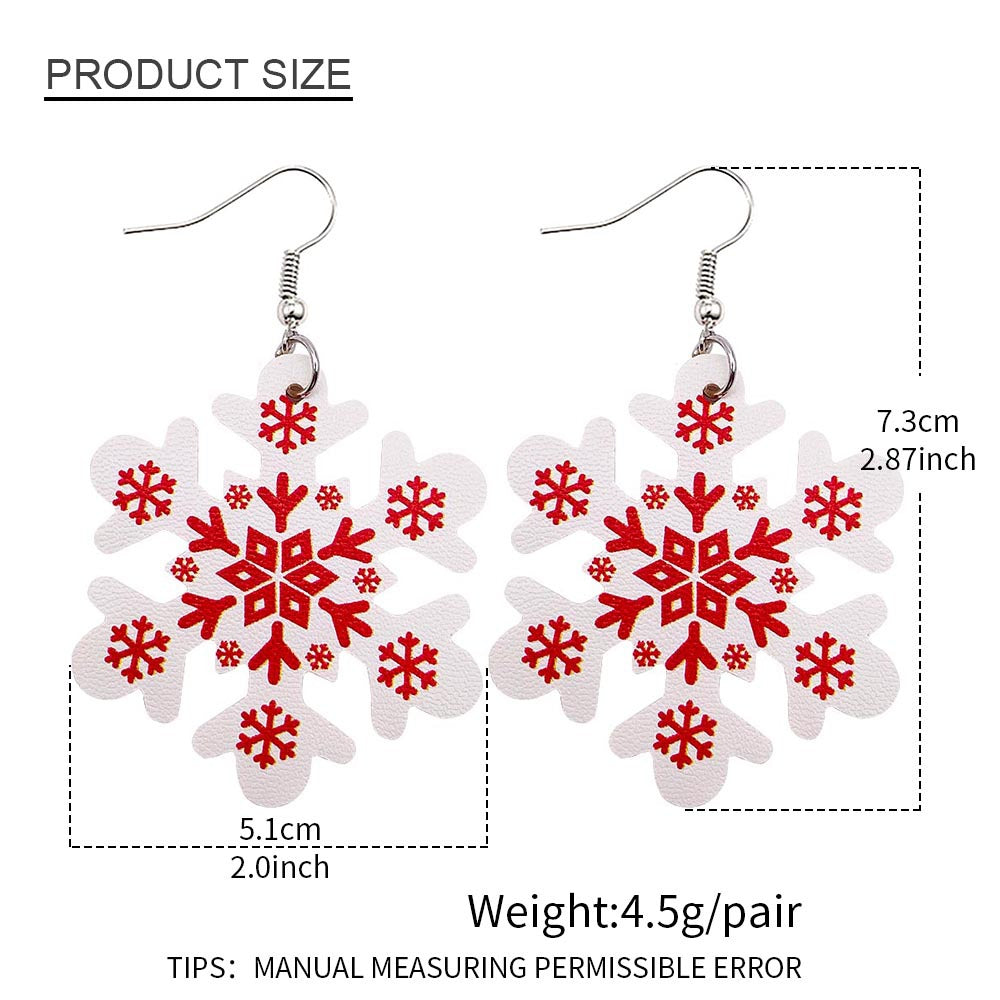 Wholesale  Christmas Earrings Snowflake Double-Sided Printed Pu Leather Earrings