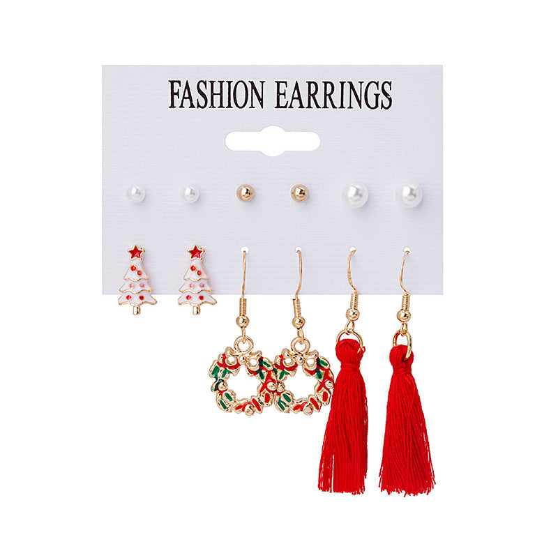 Wholesale Christmas 925 Silver Needle 6 Pairs of Elk Christmas Tree Earrings ACC-ES-DingZhou005