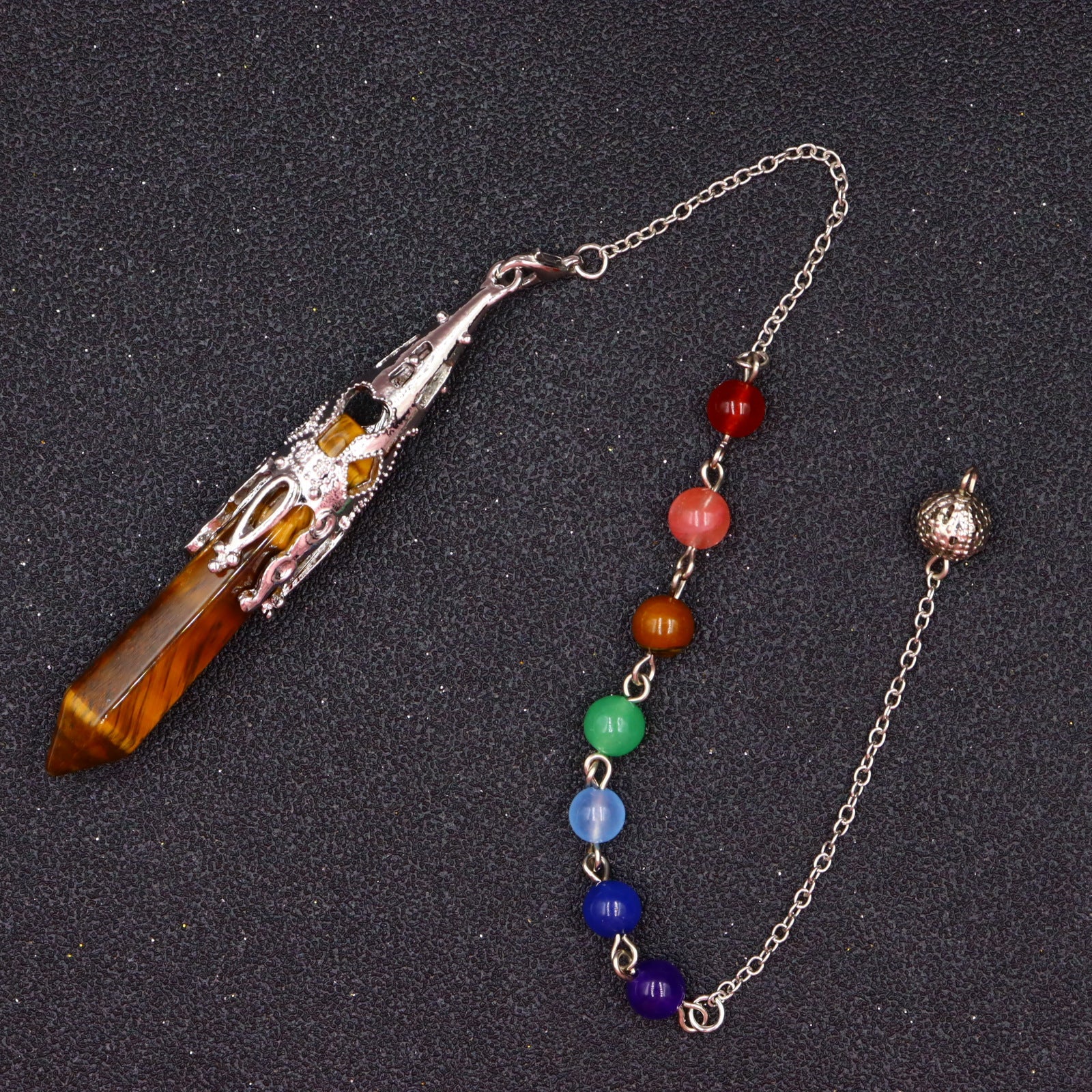 Wholesale Stone Pendant Natural Hexagonal Column Pendulum Raw Stone Seven Color Beads Crystal Necklaces ACC-NE-XingYue003