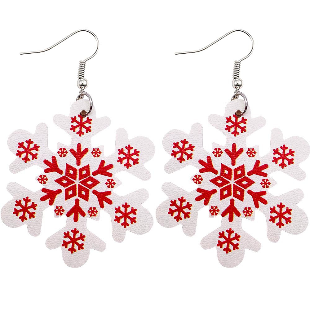 Wholesale  Christmas Earrings Snowflake Double-Sided Printed Pu Leather Earrings
