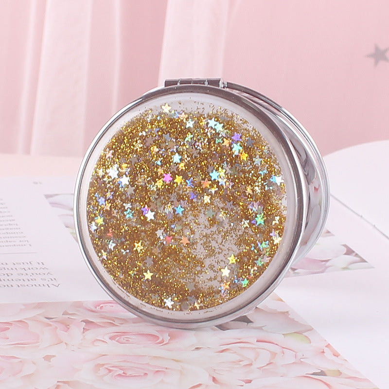 Wholesale Quicksand Double-sided Mirror Cute Portable Makeup Mirror ACC-MR-YouTu001