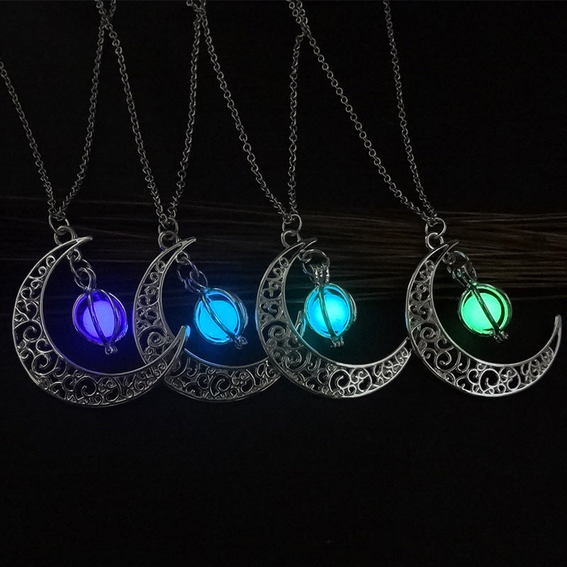 Wholesale  Luminous Moon Pumpkin Creative Necklace  Alloy Clavicle Chain