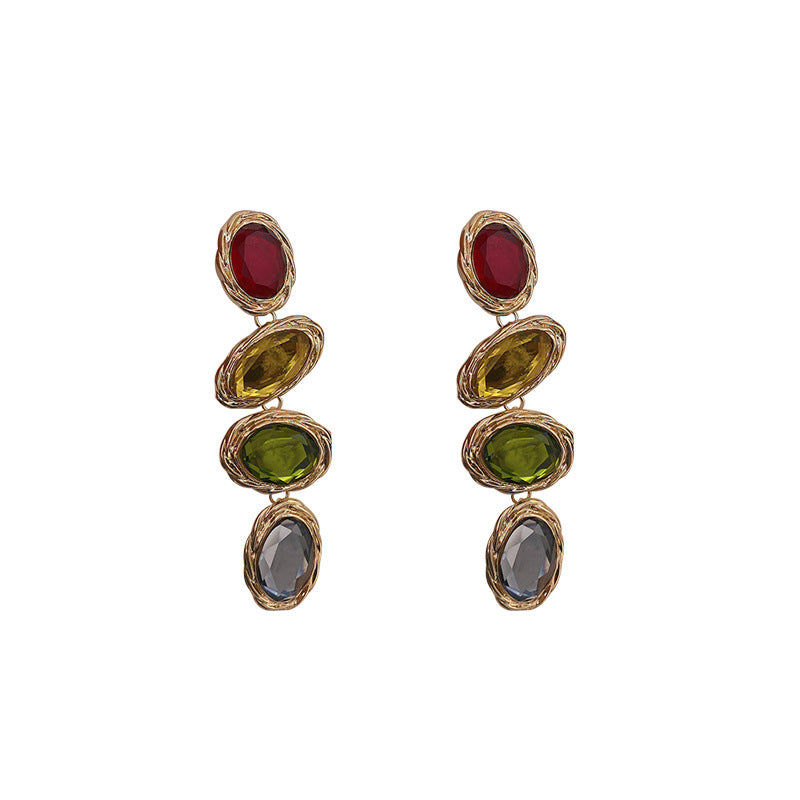 Wholesale Exaggerated Candy Color Rhinestone Earrings,  European Retro Alloy Jewelry,  Boutique Resale